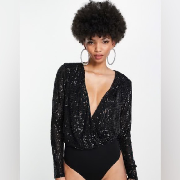 Rachel Zoe Black Sequin Bodysuit - Picture 1 of 5